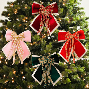 Luxury Gold Velvet Butterfly Flocked Christmas Bows for <b>Tree</b> Decorations-Eco-Friendly Reusable Home Holiday Decor - Product Image 1