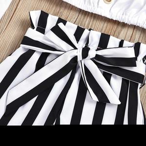 Conjunto de 2 piezas de ropa para niñas pequeñas, Tops de Color liso con volantes y hombros descubiertos + pantalones cortos a rayas, ropa para niñas recién nacidas, 2021 - Product Image 5