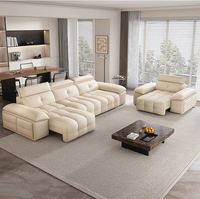 Sofá Cama Eléctrico de Cuero Auténtico - Estructura de Madera Modular de 3 Plazas, Convertible y Extensible de Doble Uso para Sala de Estar y Escuela, Nuevo en Color Negro