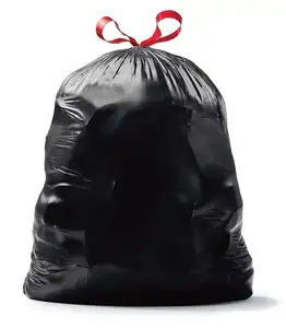 Sac poubelle noir pliable Fabricants de rouleaux noirs personnalisés Sac poubelle biodégradable en plastique noir avec cordon de serrage de 55 gallons