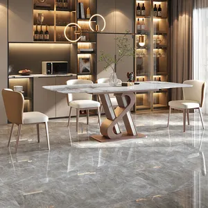 Hiện đại hoàng gia bằng đá cẩm thạch phòng ăn Bàn đồ nội thất bàn ăn ghế đặt sang trọng với thiết kế sang trọng