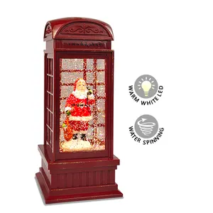 Roda vermelho Glitter Santa Globo de Água De Natal Levou Cabine Telefônica Lanterna