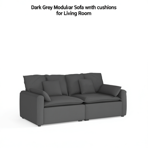 Divano Modulare Grigio Scuro a Tre Posti con Cuscini in Tessuto per Soggiorno - Product Image 1