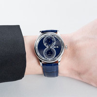 Montre automatique avec logo personnalisé, 42 mm, acier inoxydable 316L, cadran bleu MOP, 5 ATM, calendrier complet, montre mécanique OEM