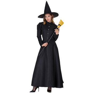 Disfraz de bruja negra para mujer adulta, vestido largo con sombrero, disfraces para actuaciones en escenario, Halloween - Product Image 3