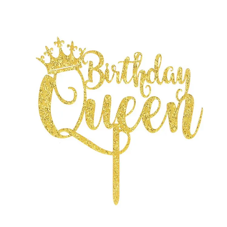Queen Birthday Gold Glitter Happy Birthday Cake Topper Decorations 16th 18th 21st 30th 40th 50th 60th 70th 80th Cake Toppers