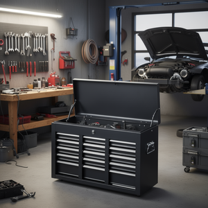Boîte à outils robuste en acier noir 60x40x30 cm, 12 tiroirs, organisateur de rangement pour outils avec couvercle et serrure à clé pour garage - Product Image 2