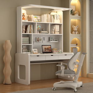 Scrivania Moderna Singola per Computer con Libreria Integrata, <span class=keywords><strong>Scrittoio</strong></span> <span class=keywords><strong>a</strong></span> Parete in Legno Massello per Ragazze, Tavolo per Studio e Camera da Letto - Product Image 2