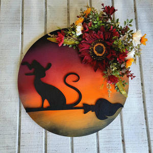 Guirnalda de Halloween con diseño de gato lunar, decoración colgante personalizada para puerta con rama seca, anillo de guirnalda de gatitos, decoración de ambiente para fiestas y paredes - Product Image 4