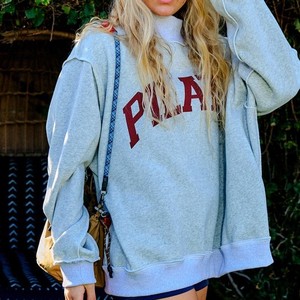 Felpa da <span class=keywords><strong>donna</strong></span> con stampa Logo personalizzata con collo finto reversibile oversize a manica lunga felpa traspirante con scollo Mockneck - Product Image 2