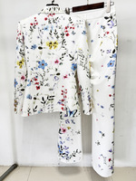 Ensemble deux pièces blanc pour femme Ocstrade, blazer à revers imprimé floral papillon et pantalon évasé taille haute