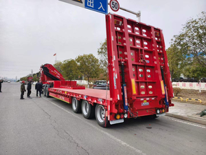 Camion <span class=keywords><strong>tracteur</strong></span> Shacman New M3000 6x4 <span class=keywords><strong>avec</strong></span> <span class=keywords><strong>grue</strong></span> à bras pliable robuste et semi-remorque à plateforme basse - Product Image 4