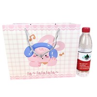 Özel Pembe Gingham Desenli Beyaz Karton Mat Laminasyonlu Karikatür Tarzı Hediye Çantası Pamuklu İp Saplı Kurdele Fiyonklu Kalınlaştırılmış