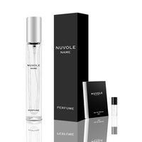 Vente en gros de flacons de parfum miniatures de luxe, flacon de parfum carré en verre transparent, flacon de parfum personnalisé avec emballage en boîte, 10 ml
