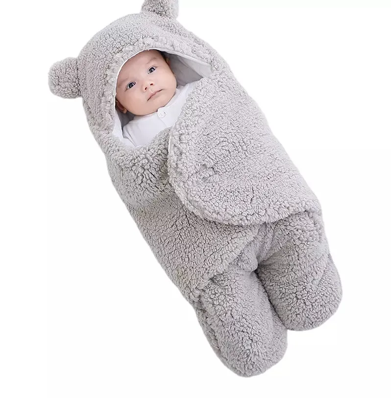 Saco de dormir para bebé recién nacido, saco de dormir de felpa en forma de oso, suave, para cochecito