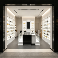Solution Complète pour Boutique de Parfums : Comptoir d'Exposition Minimaliste en Verre avec Éclairage LED et Vitrine Personnalisée Écologique