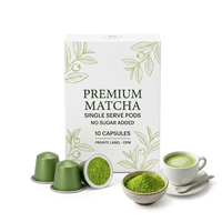 Capsules de Matcha Premium, boîte de 10, sans sucre ajouté, portions individuelles, OEM, étiquette privée