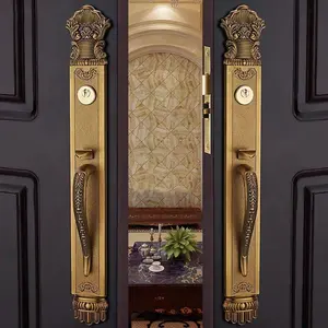 Luxury European vintage villa full copper door lock double door super Green bronze main door lock