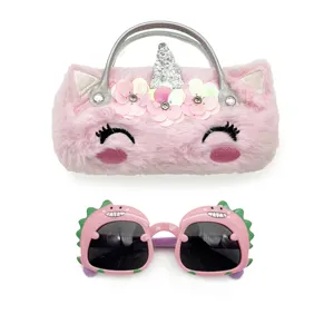 Оптовая продажа, роскошные детские солнцезащитные очки с защитой от УФ-лучей в форме животных с единорогом, чехол для девочек