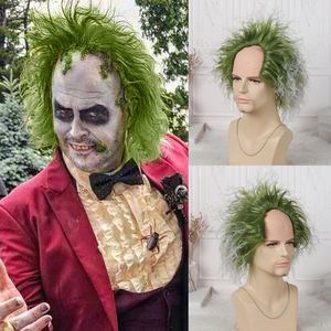 Ainizi - Peluca Corta y Rizada de 6 Pulgadas, Color Verde Mezclado con Blanco, Estilo Beetlejuice para Halloween - Product Image 2