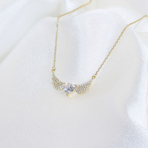 Collar de mujer vintage romántico con colgante de corazón y alas de amor, con circonita cuadrada de gota de aceite colorida y colgante de <span class=keywords><strong>tarot</strong></span> de <span class=keywords><strong>estrella</strong></span> creciente - Product Image 2