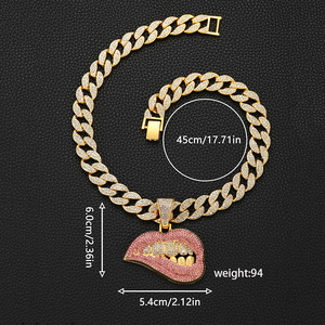 Collier chaîne cubaine hip-hop avec pendentif sexy à effet de morsure de lèvres, style hip-hop affirmé - Product Image 2