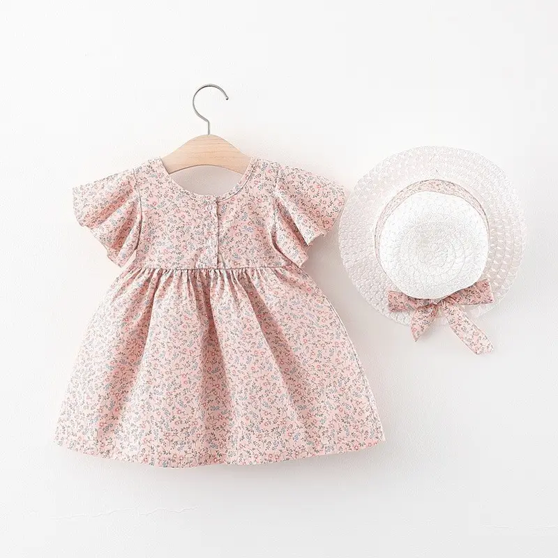 Vestido de princesa, vestido de princesa floral para o verão, mangas voadoras para crianças, vestido para meninas de 1-4 anos