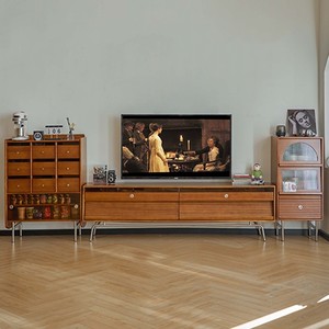 Mid Century Modern Solid Wood Tv Stand With Storage Drawers And Glass <b>Cabinet</b> For Living Room Furniture - Product Image 3
