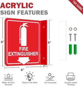 Panneau d'extincteur mural en acrylique imprimé UV phosphorescent 6 x 6 pouces, avec vis de fixation pour la sécurité domestique - Product Image 2