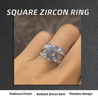 Bagues classiques carrées en zircon cubique blanc, plaquées platine, en laiton, accessoires de luxe pour fiançailles, fêtes, mariages, cadeau d'anniversaire pour femme