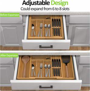 Organisateur de tiroir à épices en bambou extensible et réglable, design moderne et écologique, à un seul niveau, pour le rangement des assaisonnements de cuisine - Product Image 2