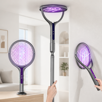 360 °   Raquette anti-moustiques électrique à tête rotative, manche extensible, tapette électrique pour plafonds et coins hauts, prête à être expédiée