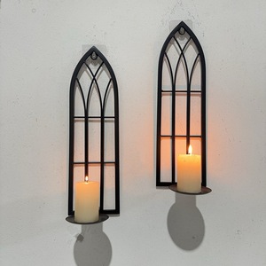 Porte-bougie mural en <span class=keywords><strong>fer</strong></span> <span class=keywords><strong>forgé</strong></span>, design gothique en forme d'arche, pour la <span class=keywords><strong>décoration</strong></span> de la maison - Product Image 1