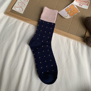 Chaussettes Automne-Hiver pour Femme Style Japonais Vintage à Pois Confortables Haut de Gamme avec Blocs de Couleurs <span class=keywords><strong>et</strong></span> Revers Côtelé Contrastant - Product Image 6