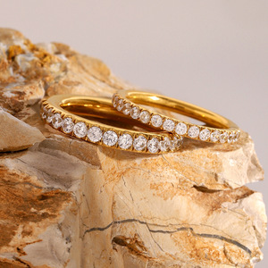 Bague Jeding pour femme en acier inoxydable électroplaqué avec zircon, style européen et américain, tendance Instagram, pour la main - Product Image 2