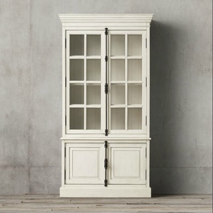 Vitrine de style français en bois massif de chêne blanc avec <span class=keywords><strong>portes</strong></span> <span class=keywords><strong>vitrées</strong></span>, <span class=keywords><strong>bibliothèque</strong></span> blanche de haute qualité - Product Image 4
