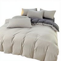 Parure de lit 3 pièces Home Comforter : Housse de couette et drap plat 100% coton uni, style japonais, pour hôpital et hôtel, avec finition poncée, double face (AB)