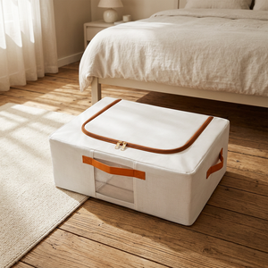 Caja de Almacenamiento Debajo de la Cama, de Tela de Algodón y Lino, Organizador de Ropa y Edredones con Ruedas - Product Image 3