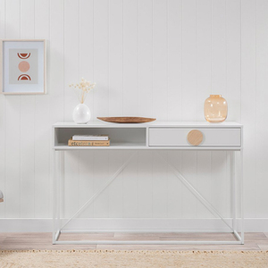 <span class=keywords><strong>Console</strong></span> élégante au design classique en bois blanc pur avec grand <span class=keywords><strong>tiroir</strong></span> de rangement pour entrée, couloir ou salon - Product Image 6