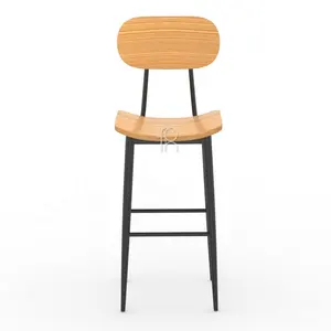 Plywood Restaurant High Chair Bar Stool With Metal Frame