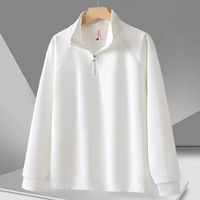 Sweat-shirts en coton personnalisés de haute qualité pour hommes, style vintage, col rond, demi-zip, pull-over uni, col montant
