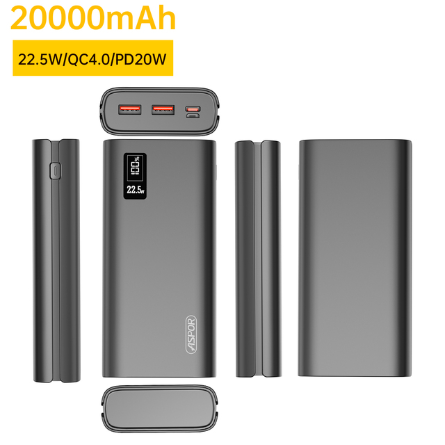 Aspor 20000mAh Power Bank PD20W+QC22.5W Fast Charging Portable Power Bank for Phones Factory Direct-sale External Battery