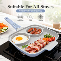 Poêle à œufs et steaks en céramique antiadhésive, poêle à omelettes 3 en 1, poêle à frire multi-sections, poêle à petit-déjeuner avec poignée amovible