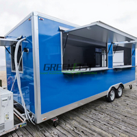 Remorque carrée bleue Greenfist GF-S570 de haute qualité, résistante à la rouille, 4 roues, avec options de climatisation, cuisinière à gaz et friteuse pour la vente de nourriture