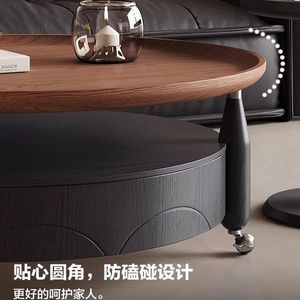 Wooden Round Coffee Table Set Sandalwood Shadow Modern Design Living Room Furniture With Storage Drawer <b>Mobile</b> Base - Product Image 3