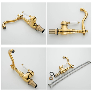 Nouvelle arrivée Robinet <span class=keywords><strong>de</strong></span> lavabo <span class=keywords><strong>de</strong></span> salle <span class=keywords><strong>de</strong></span> bain en or 360° °   Robinet mélangeur vintage à bec pivotant et poignée unique pour lavabo - Product Image 5