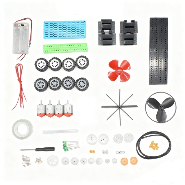 OKYN-G6808-2 130 Motor with Car Chassis Frame and 100 Pcs Gear Accessories for RC Car DIY and Engineering Education
