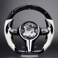 Volant BMW blanc perforé à LED F30 F10 F20 avec palettes en carbone M1 M2 à fond plat – Amélioration personnalisée