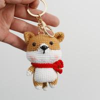 Porte-clés chien au crochet fait main, poupée animale douce, breloque pendentif, jouet en fourrure 3D en forme de Corgi ou Pékinois, style dessin animé