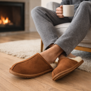 Chaussons d'hiver chauds pour hommes, en daim <span class=keywords><strong>de</strong></span> vache, doublure en <span class=keywords><strong>peau</strong></span> <span class=keywords><strong>de</strong></span> <span class=keywords><strong>mouton</strong></span>, semelle antidérapante en TPR, vente en gros OEM - Product Image 5